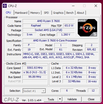 AMD Ryzen™ 5 7600 Processor